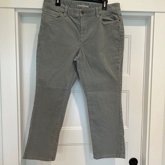NWOT Lands' End Pants Women 14 Petite Gray Mid-Rise Straight Corduroy Pants - Picture 2 of 8